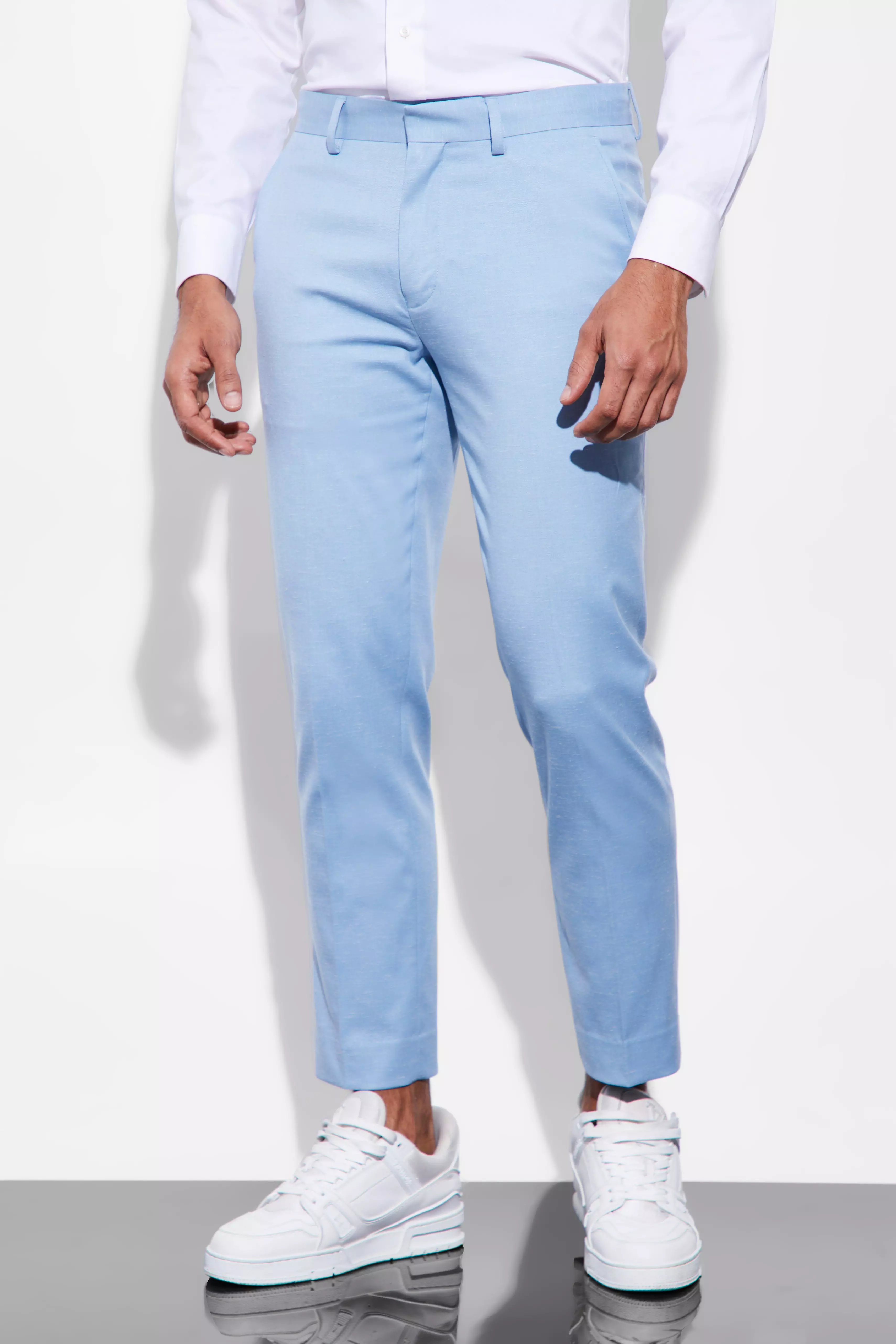 Mens skinny linen on sale trousers